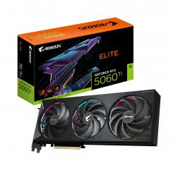GIGABYTE AORUS GeForce RTX 5060 Ti ELITE 16G Tarjeta Gráfica  16 GB GDDR7, 128 bits, PCI-E 5.0, 2722 MHz Frecuencia del núcleo, 3 x DisplayPort, 1 x HDMI, GV-N506TAORUS E-16GD